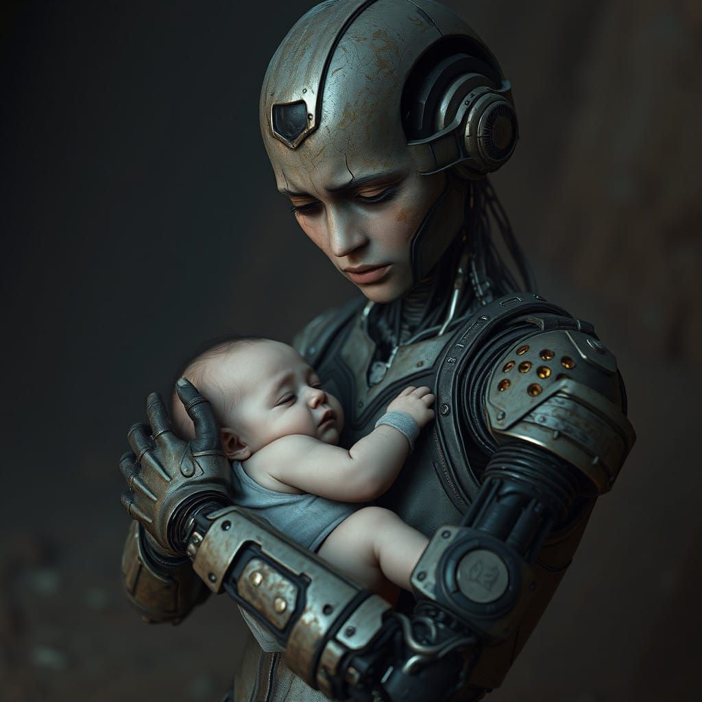 Forgotten Mama Robot Watches Over a Vulnerable Child in a Fu...