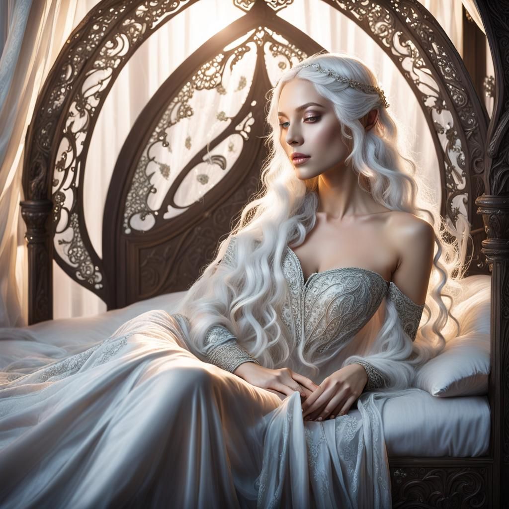 Ethereal Elven Girl in Softly Lit Room