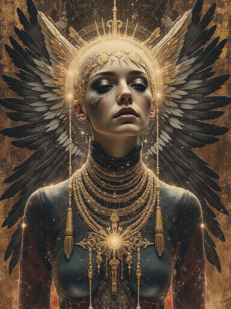 Cyberpunk Angel of Death in Retro-Futuristic Style