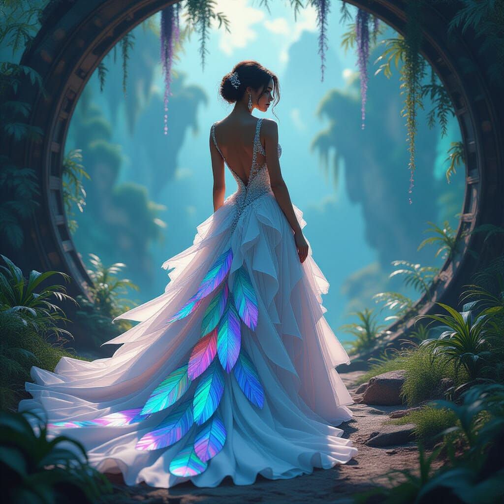 Woman in Feathered Dress: Mystical Matte Painting