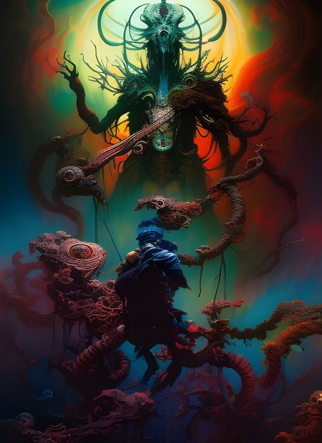 Vibrant Death God in Horror Painting Style