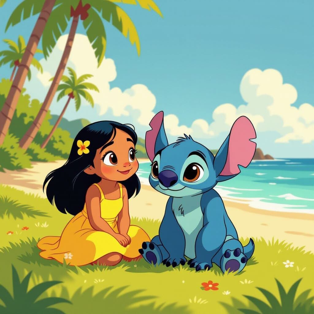 Lilo and Stitch on a Sunny Hawaiian Beach