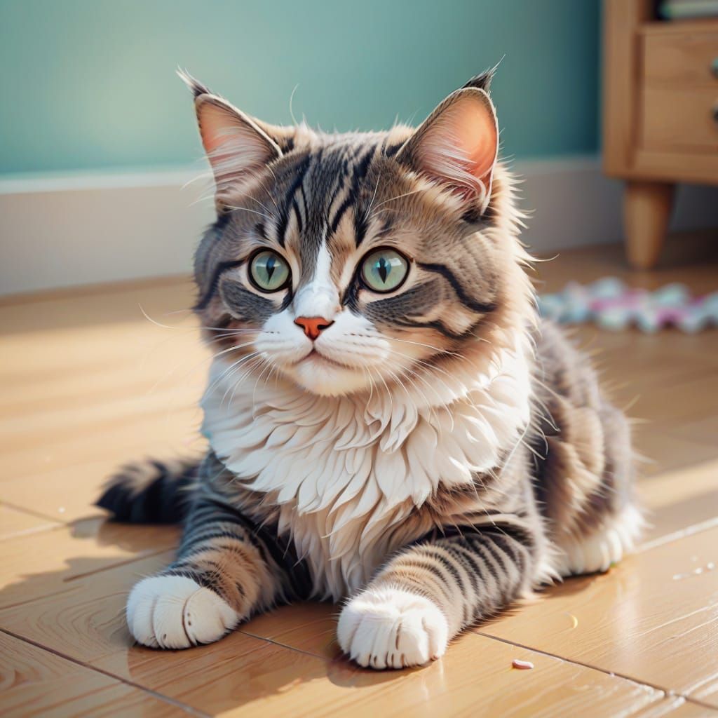 Kawaii Cat Portrait Illustration