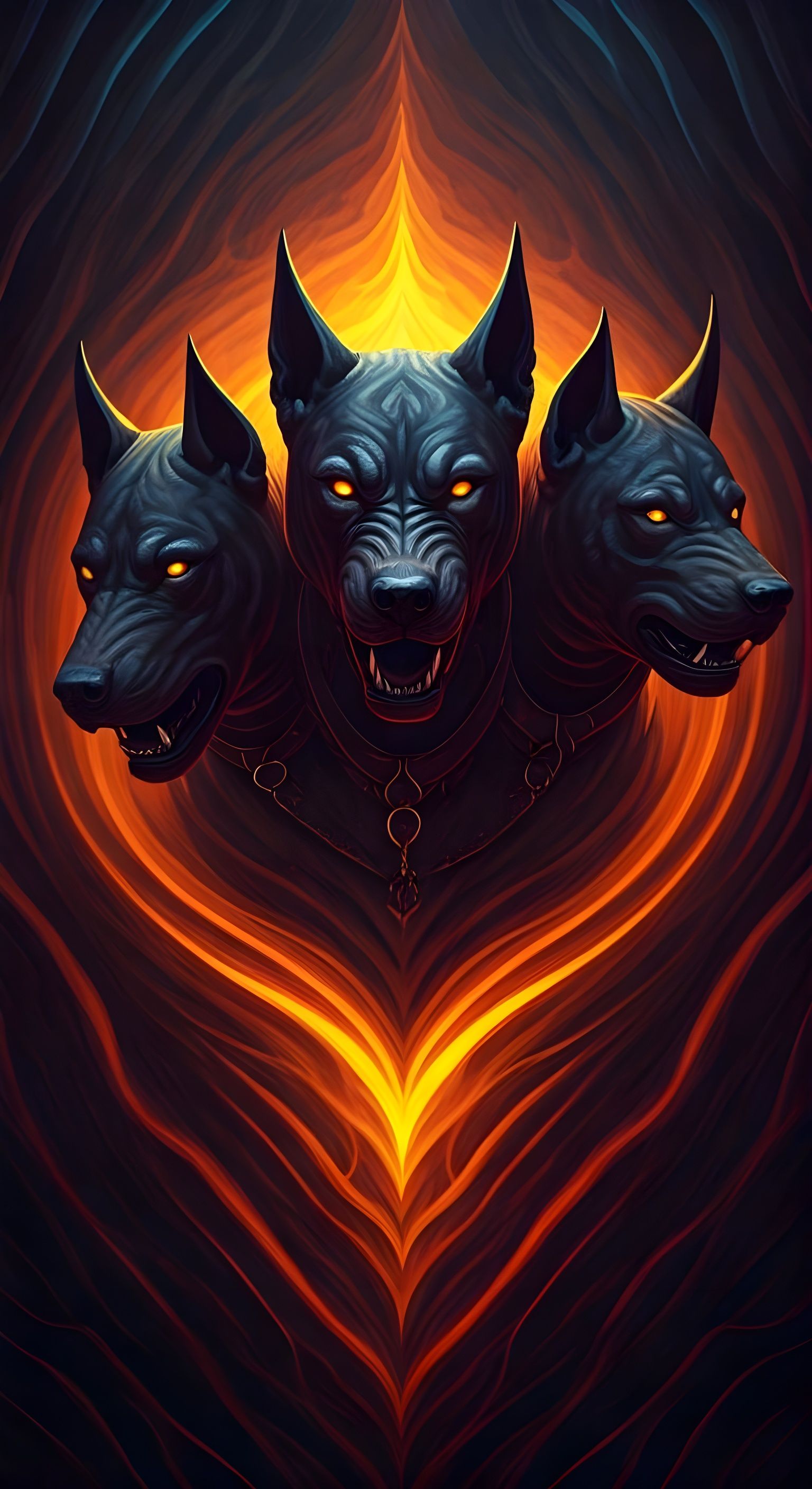 Surreal 3-Headed Dog Guarding Underworld Gates in Greek Myth...