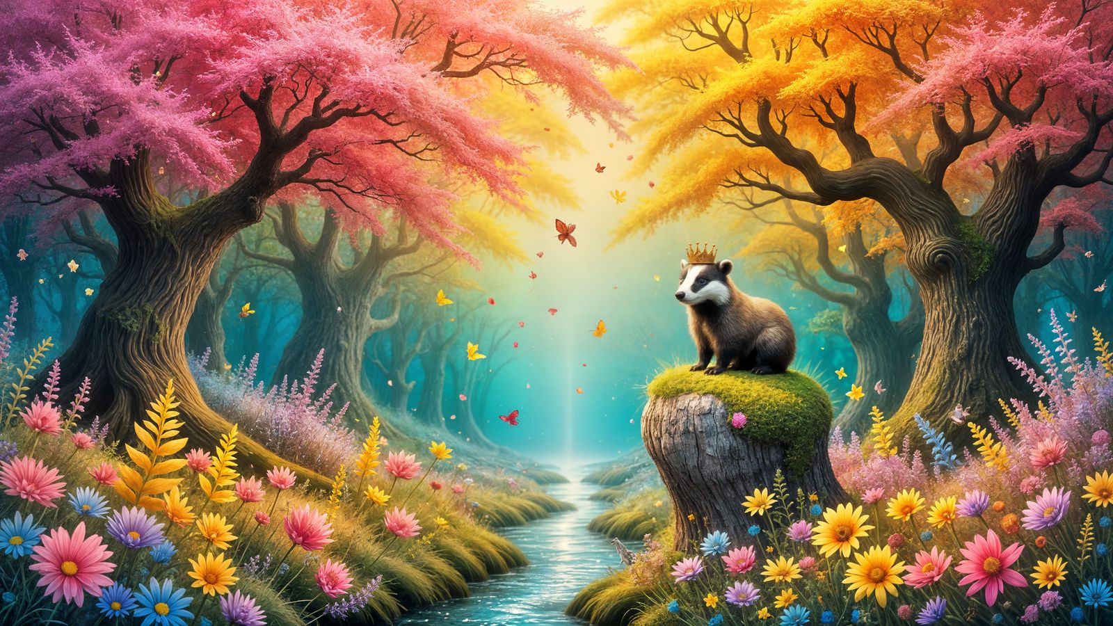 Majestic Badger King in Enchanted Candy Forest