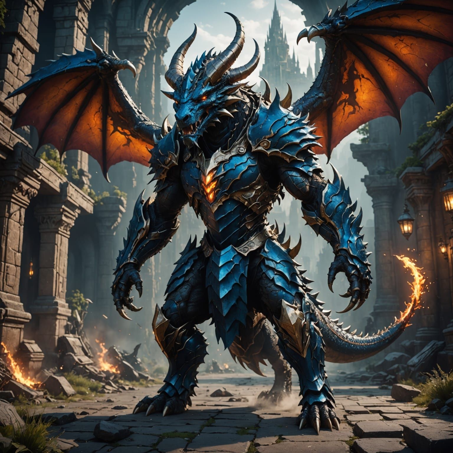 Futuristic Dragon Minotaur Concept Art in Deep Color