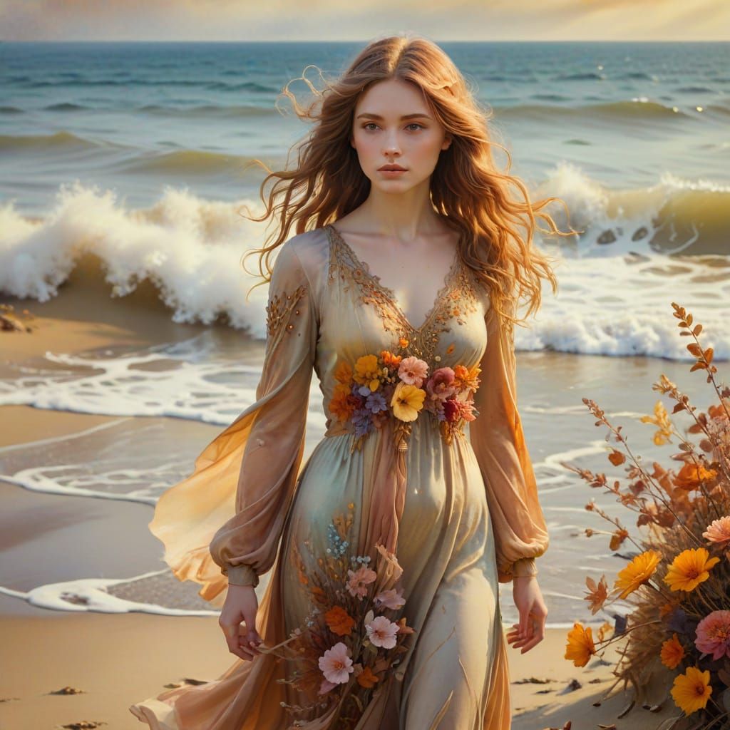 Art Nouveau Girl by Autumn Sea in Watercolor Style