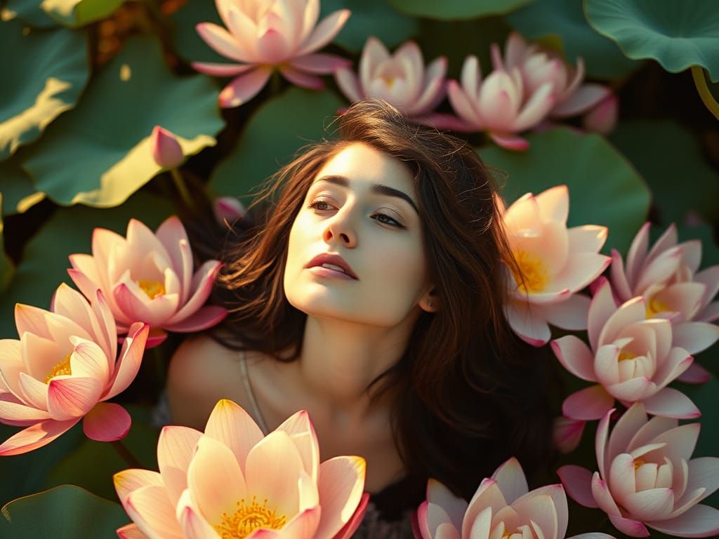 Lotus Flower Goddess in Warm, Golden Light