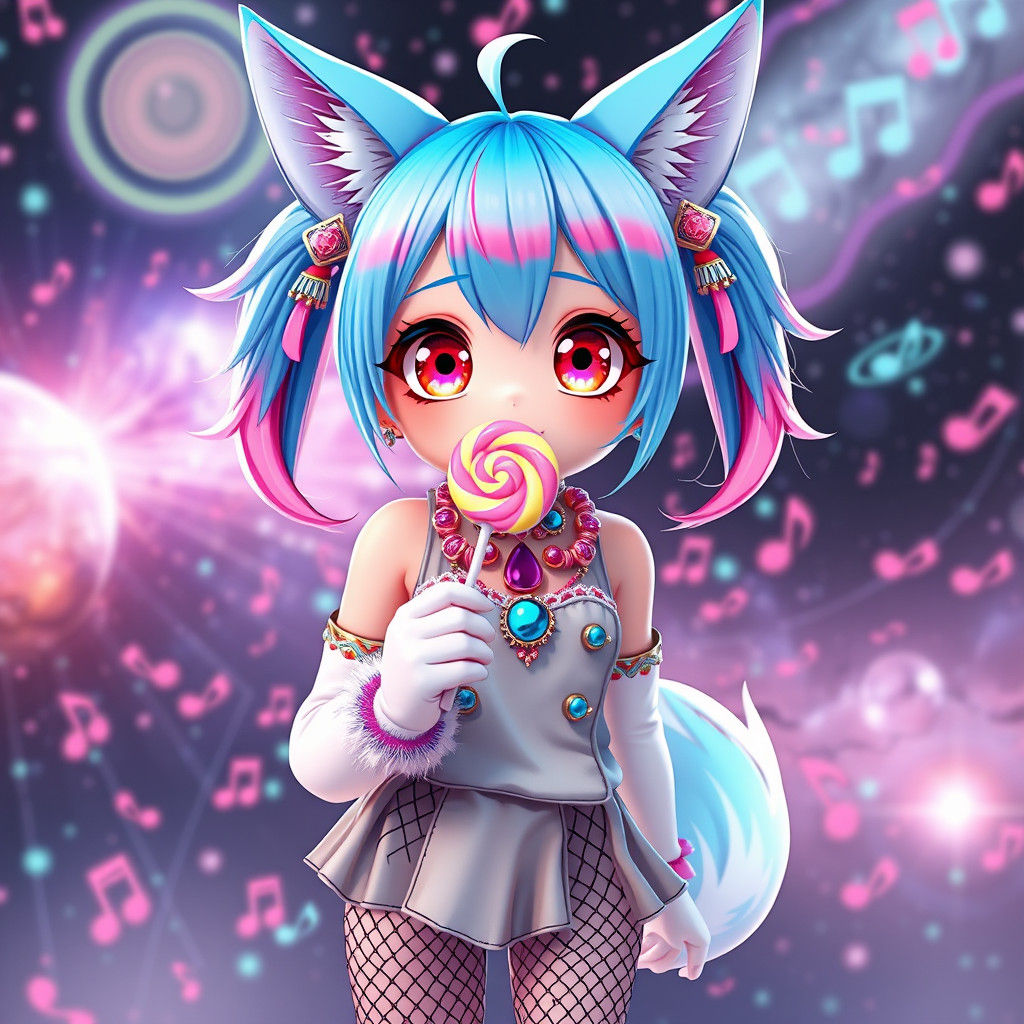 Anime Fox-Girl with Candy Jewelry in Space