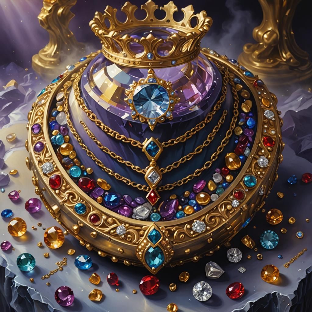 King's Treasure Trove: Surreal Hyperrealistic Oil Painting