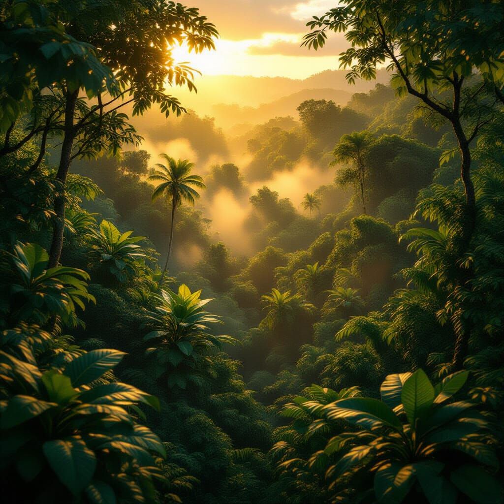 Lush Jungle Canopy at Golden Hour in Ultra-Realistic Detail