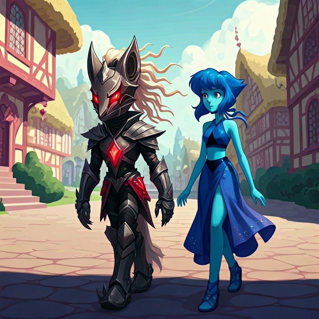 Infinite and Lapis Lazuli Stroll Through Vibrant Ponyville