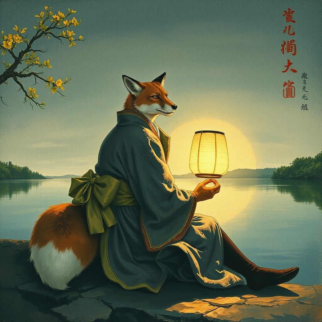 Kemonomimi Fox Man in Ukiyo-e Style