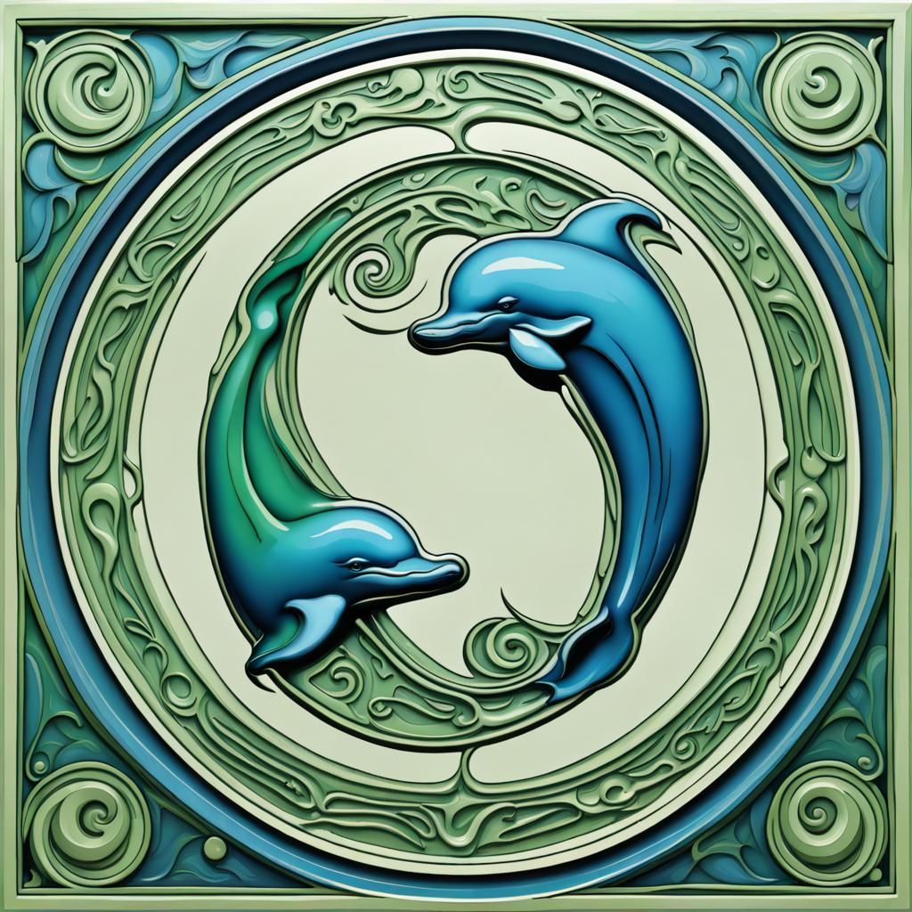 Yin Yang Dolphins in Alfons Mucha Style