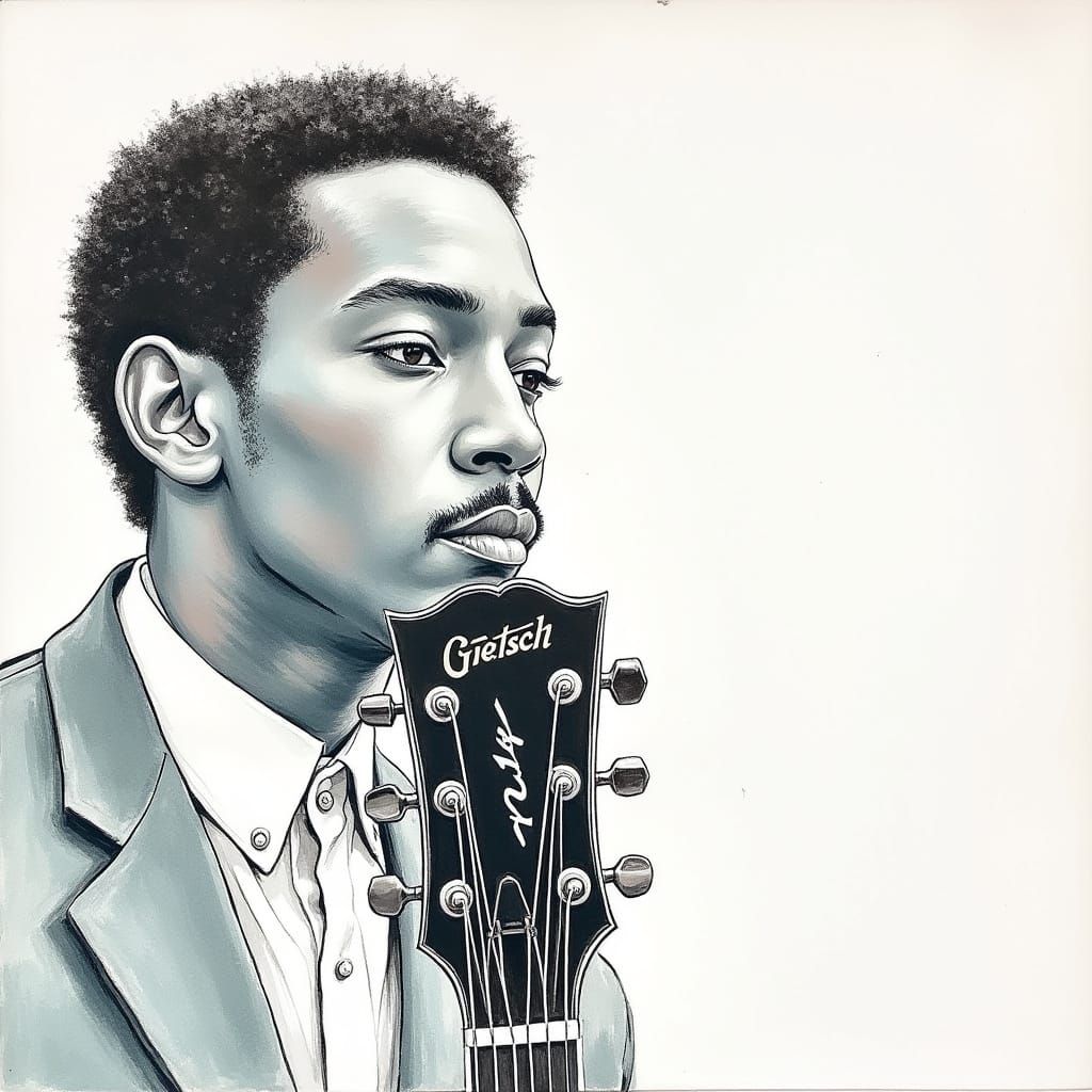 Colorful Portrait of Guitarist in Impressionist Style