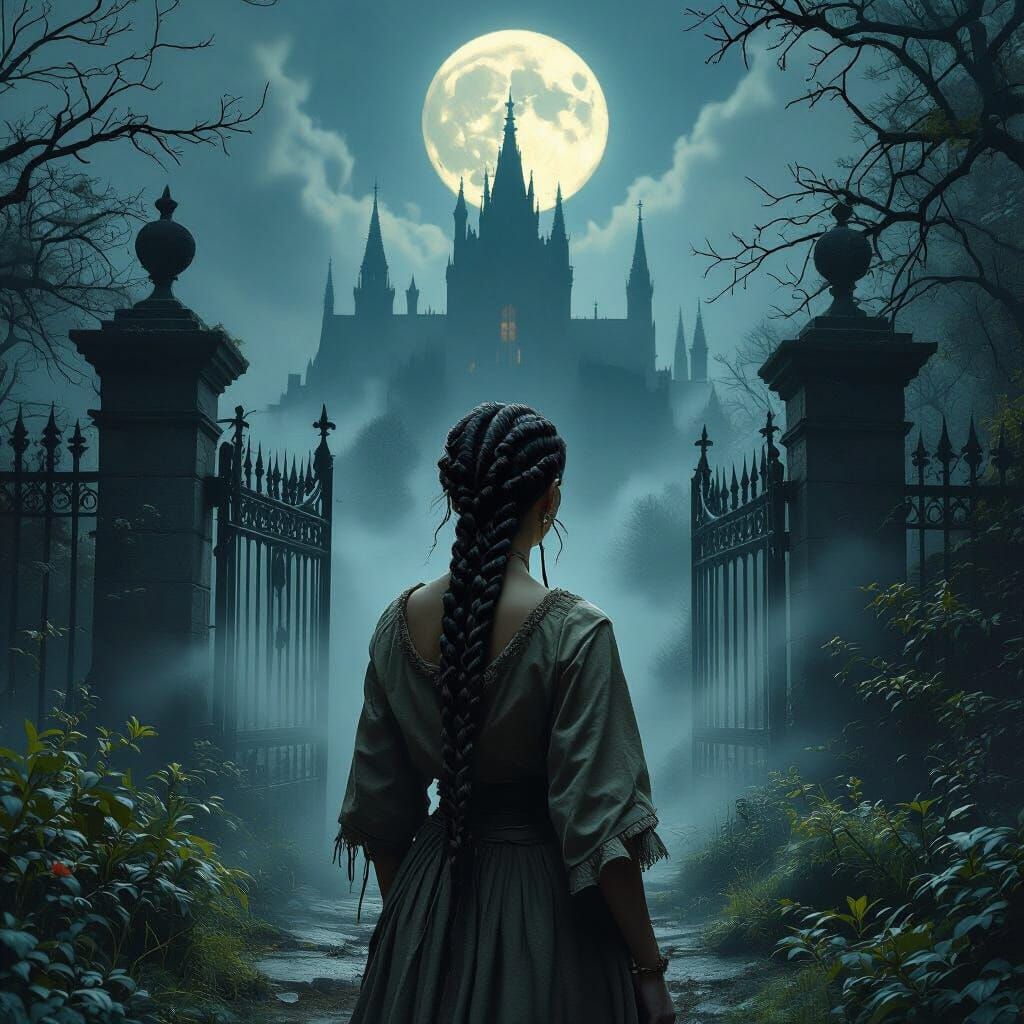 Eerie Gothic Dormitory Arrival in Horror Fantasy Style