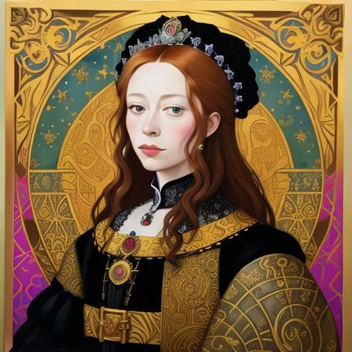 Catherine de Medici Portrait in Klimt Art Nouveau Style