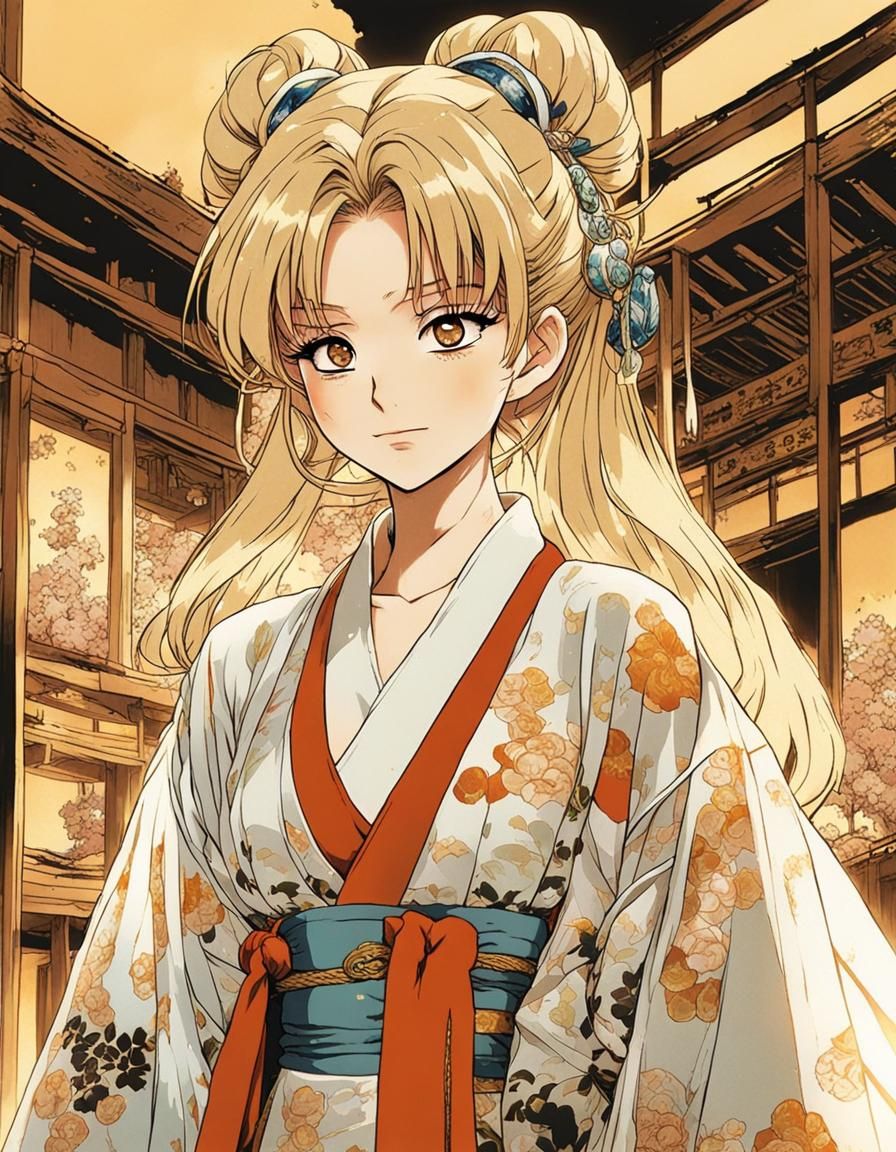 1980’ , The character is Usagi Tsukino in kimono, shy look, ...