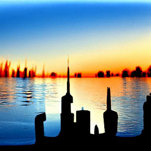 Sunset Over City Skyline Reflection