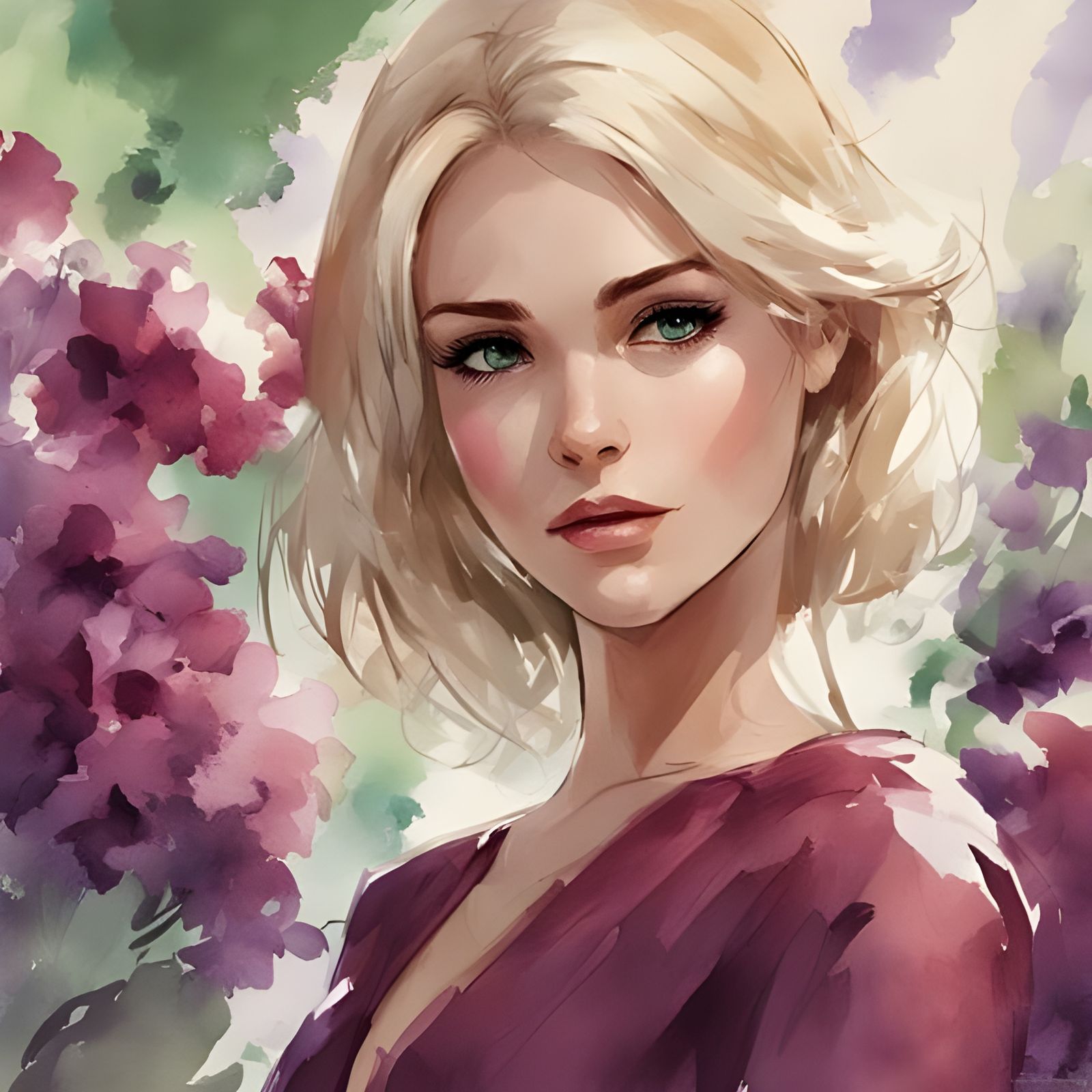 Dreamy Portrait of a Blonde Girl in Splash Art Style