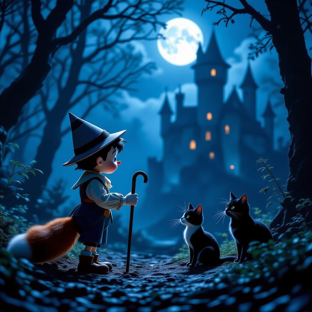 Pinocchio Meets Fox and Cat in Eerie Castle Forest