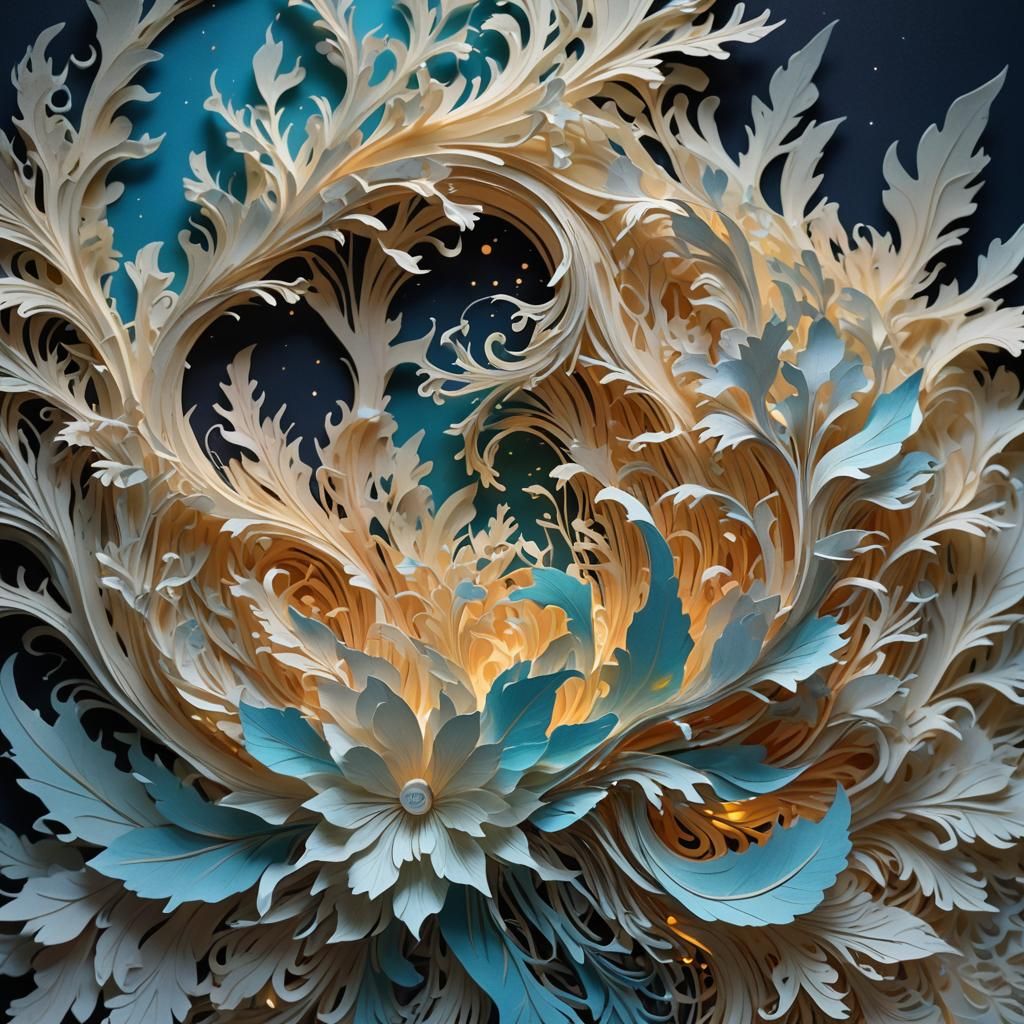 Glowing Neoclassical Paper Sculpture with Aurora