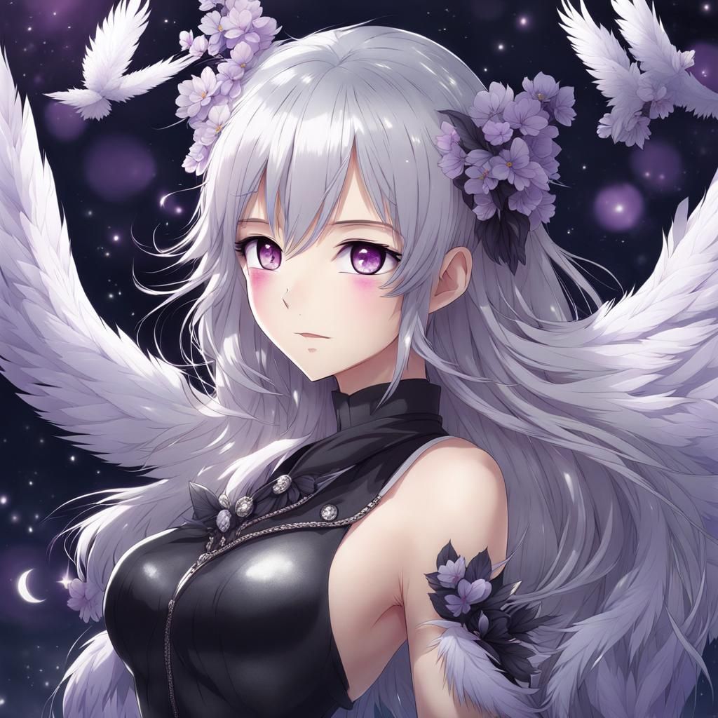 Anime Woman with Feathered Arms in Manga Style