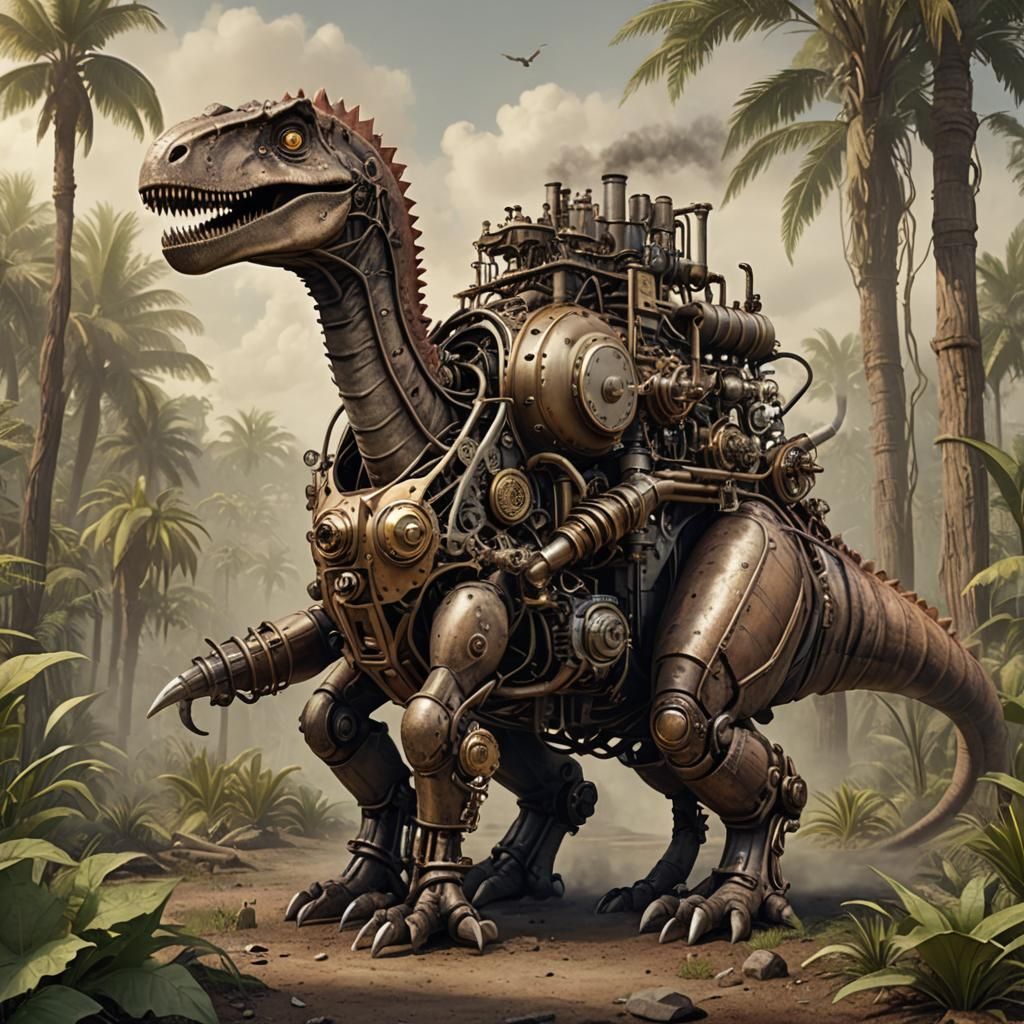 Steampunk Dinosaur in Natural Habitat