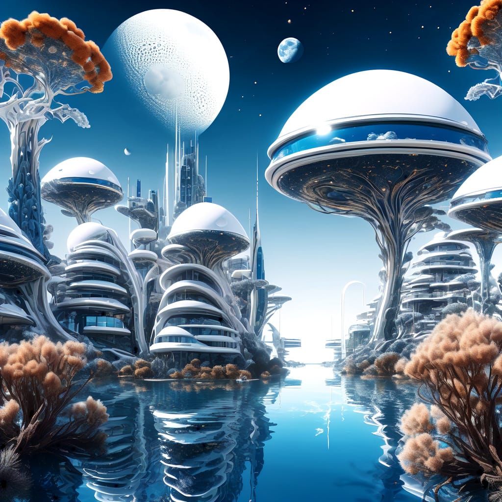 Cosmic Cityscape with Fractal and Double Exposure Effects