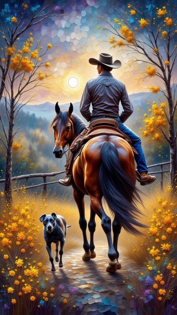 Kentucky Trail: Impasto Oil Painting of Horse and Rider