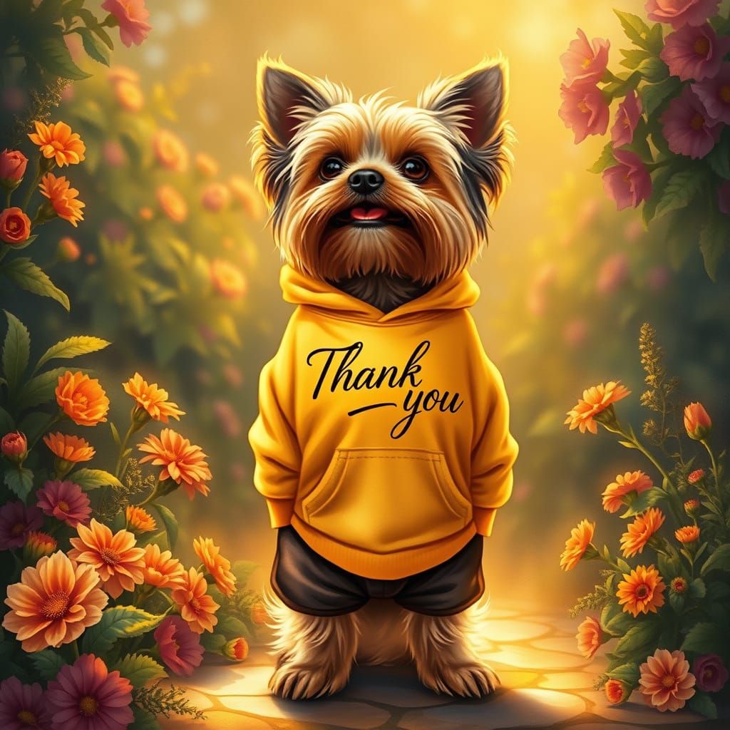 Joyful Yorkshire Terrier in Whimsical Victorian Garden