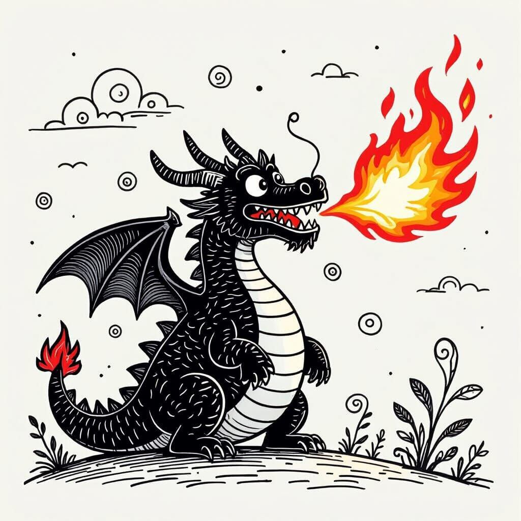 "Black and white doodle of (your subject description) line a...