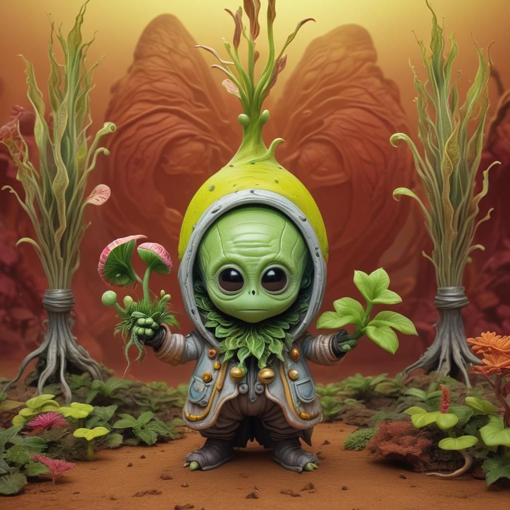 Cute Alien Plant Wizard in Maximalist Style