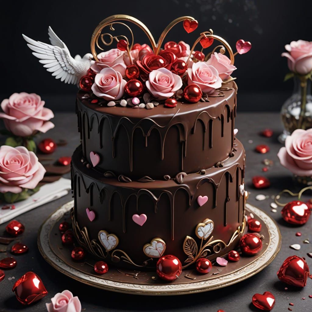 Charming Valentine's Day Chocolate Cake in a Fantastical Set...