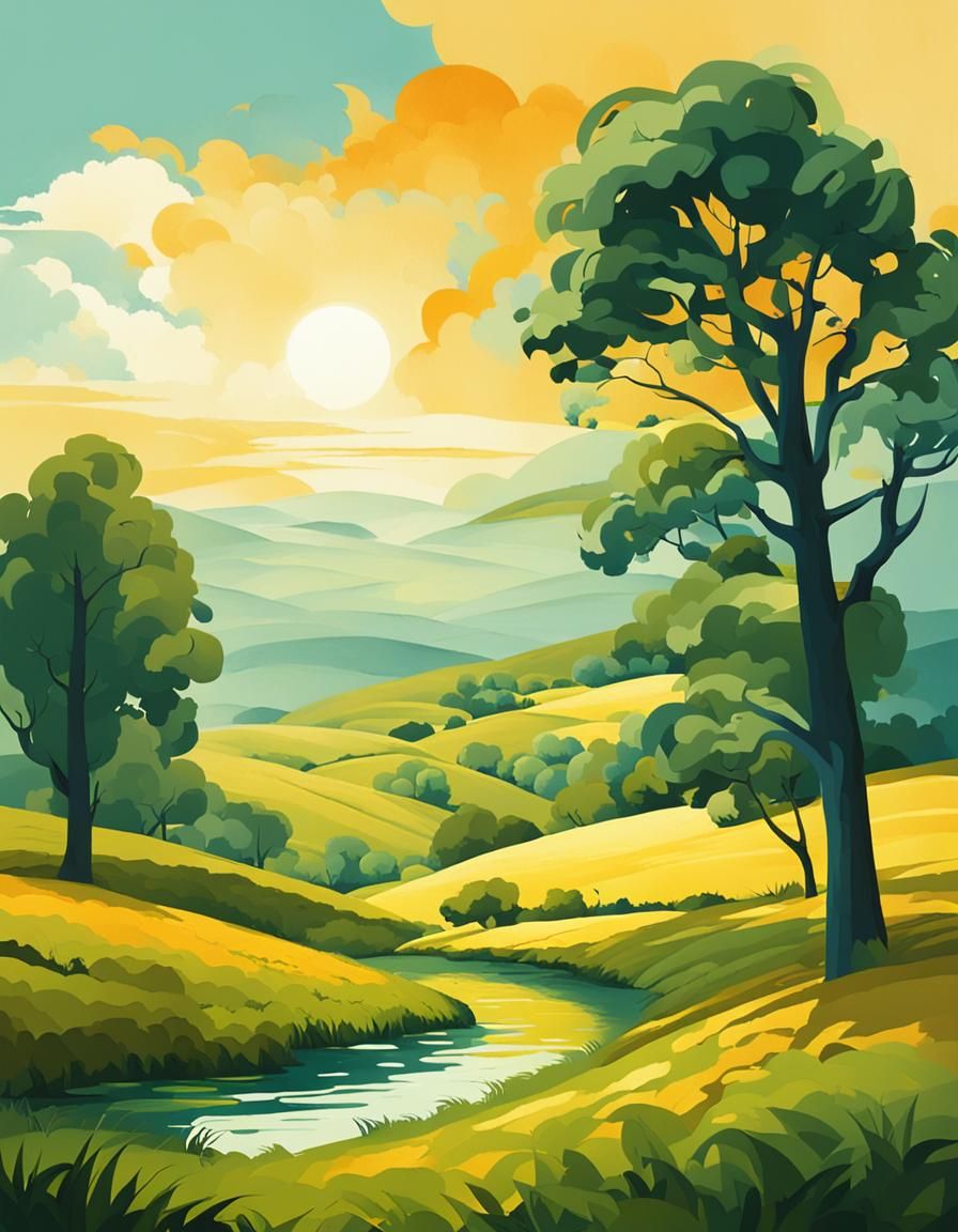 Idyllic Summer Landscape as Colorful Painting