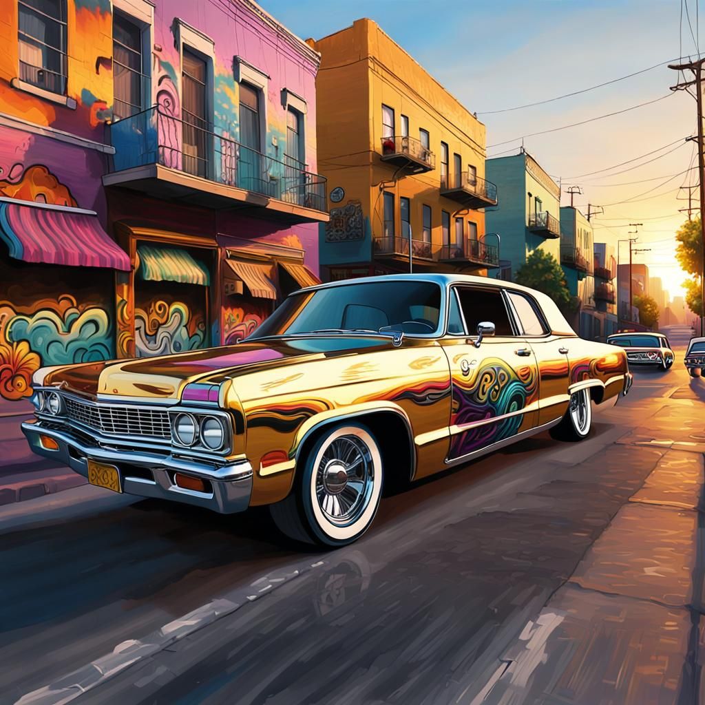 Customized Lowrider Car in Pop Art Style
