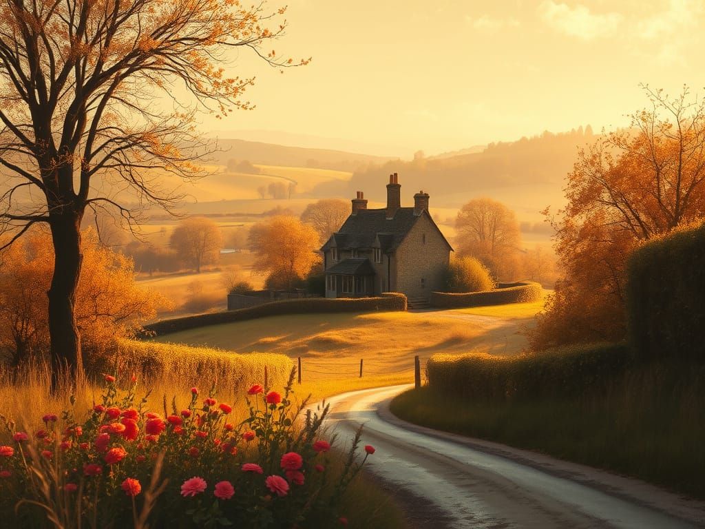 English Countryside in Autumn, Impressionist Style