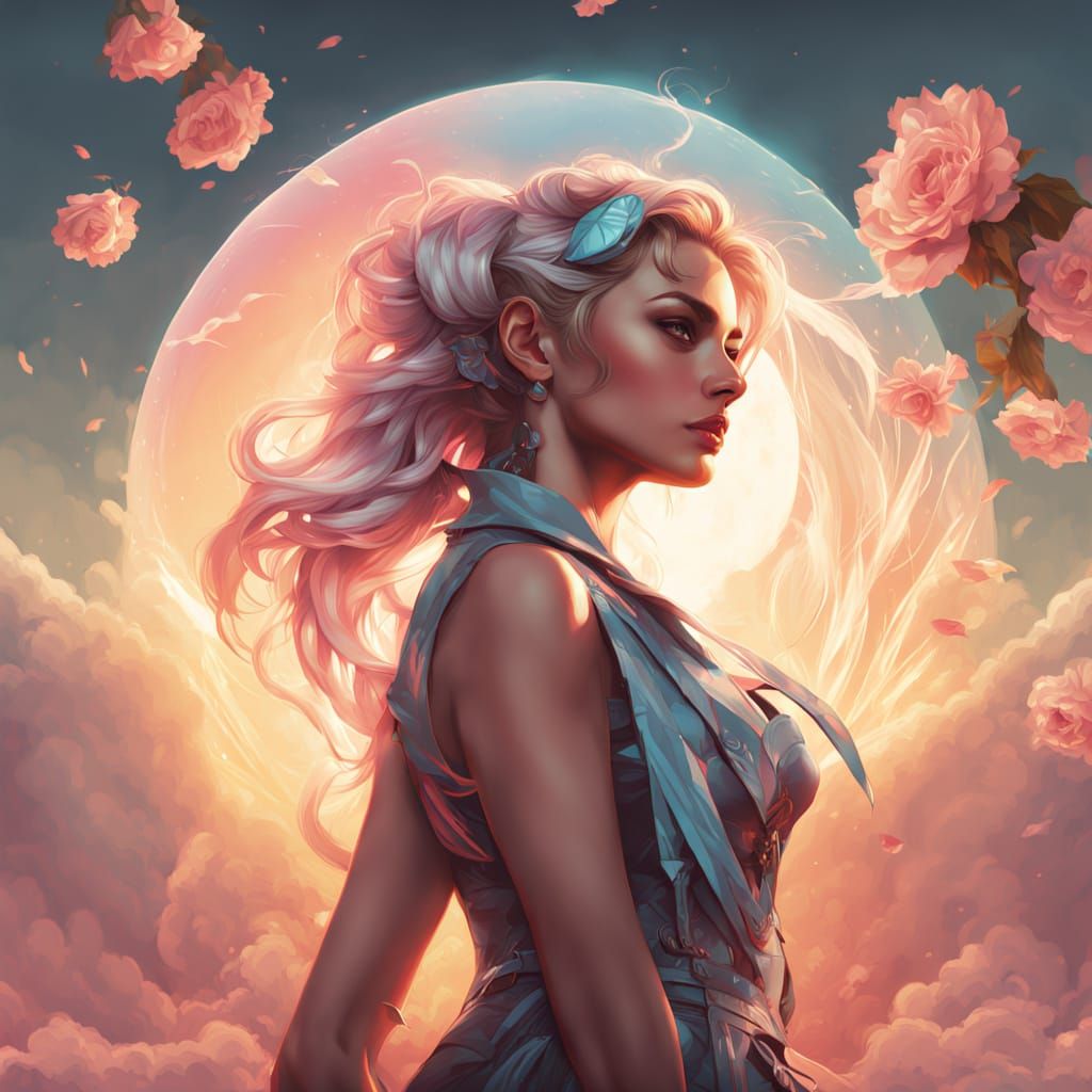 Spring Equinox Pin-Up Girl in Vibrant Punk Style