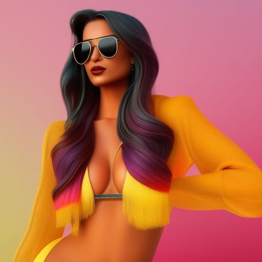Vivid Portrait of Woman with Sunglasses in Digital Art Style