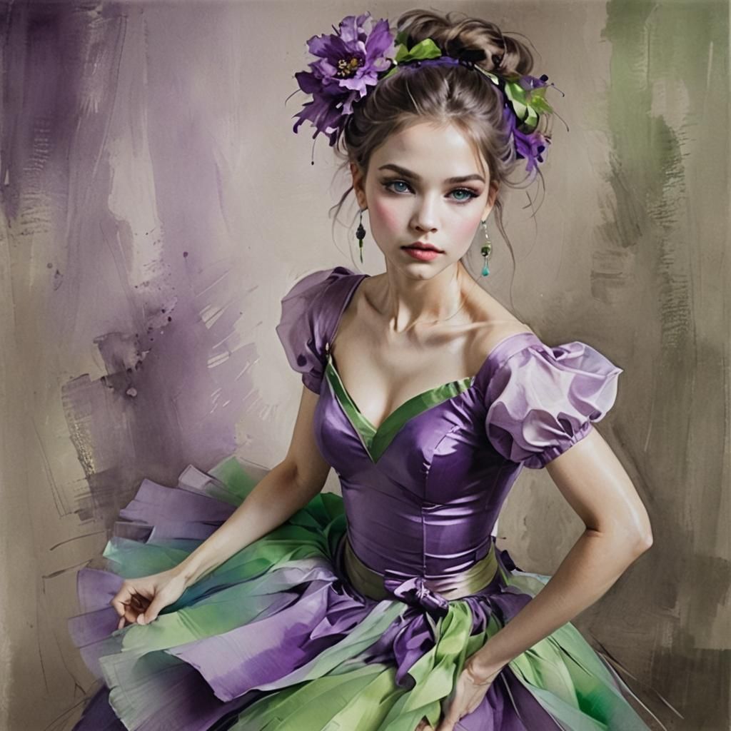 Dancer Portrait in Purple and Green Palette