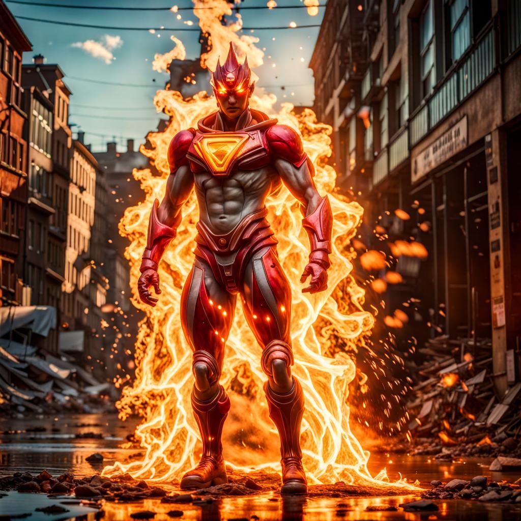 Fire elemental superhero