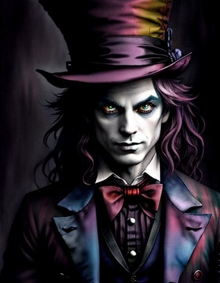 Moody Watercolor Portrait of the Mad Hatter