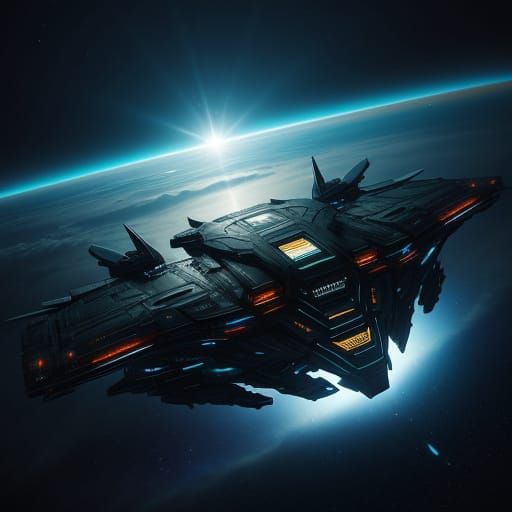 Futuristic Spaceship in Vast Cosmic Nebula