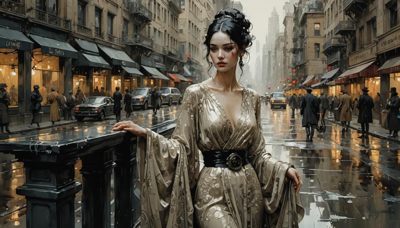 Elegant Girl Posing in Expressionist Digital Painting