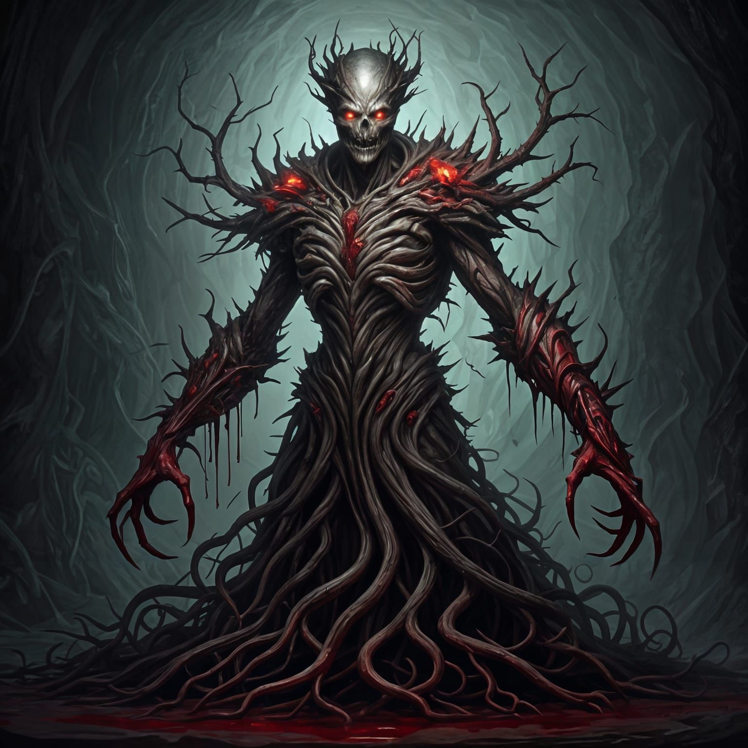 Twisted Humanoid Bloodthorne Vine with Thorny Limbs