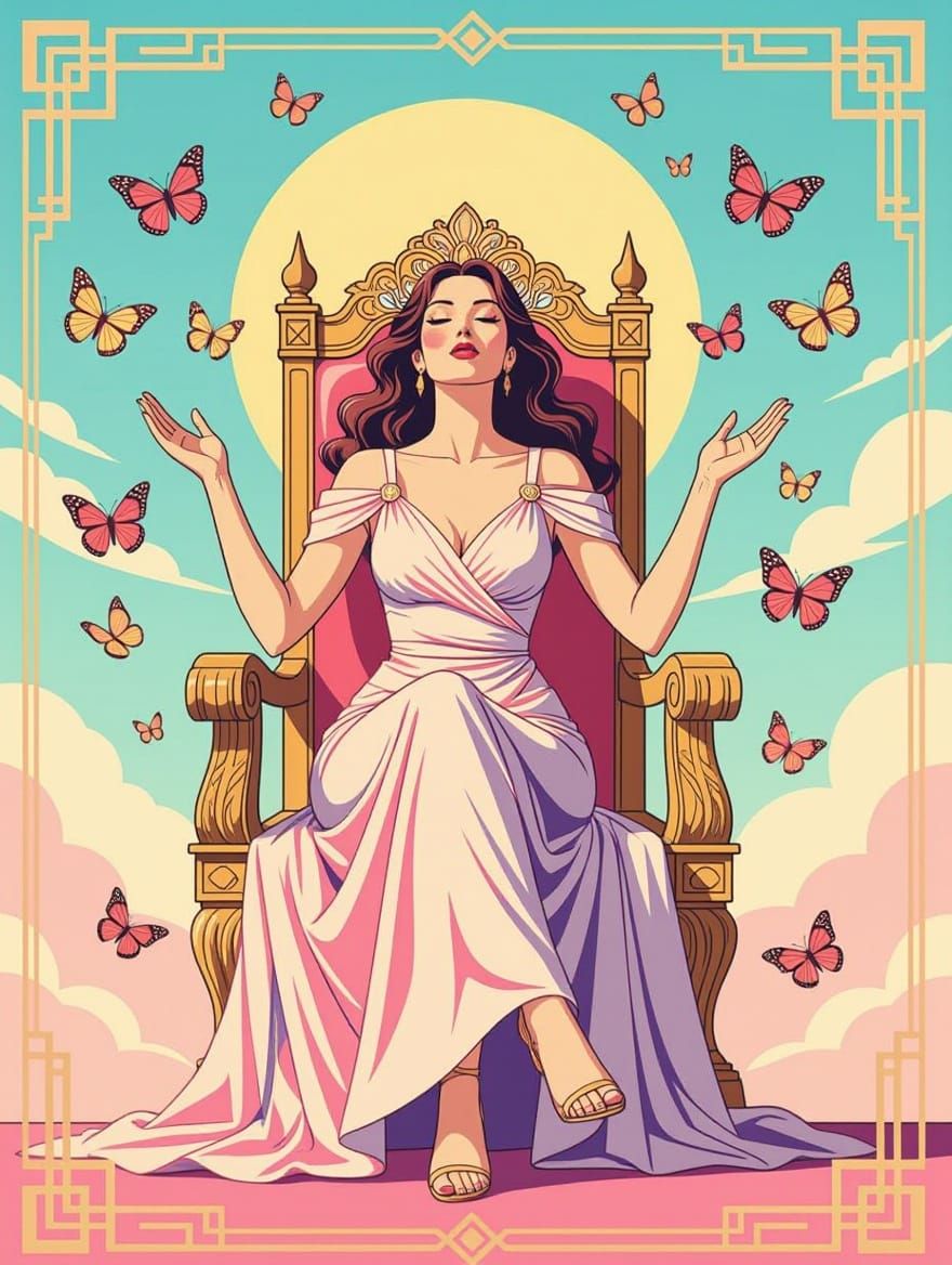 Woman on Throne in Pop Art Screen Print Style