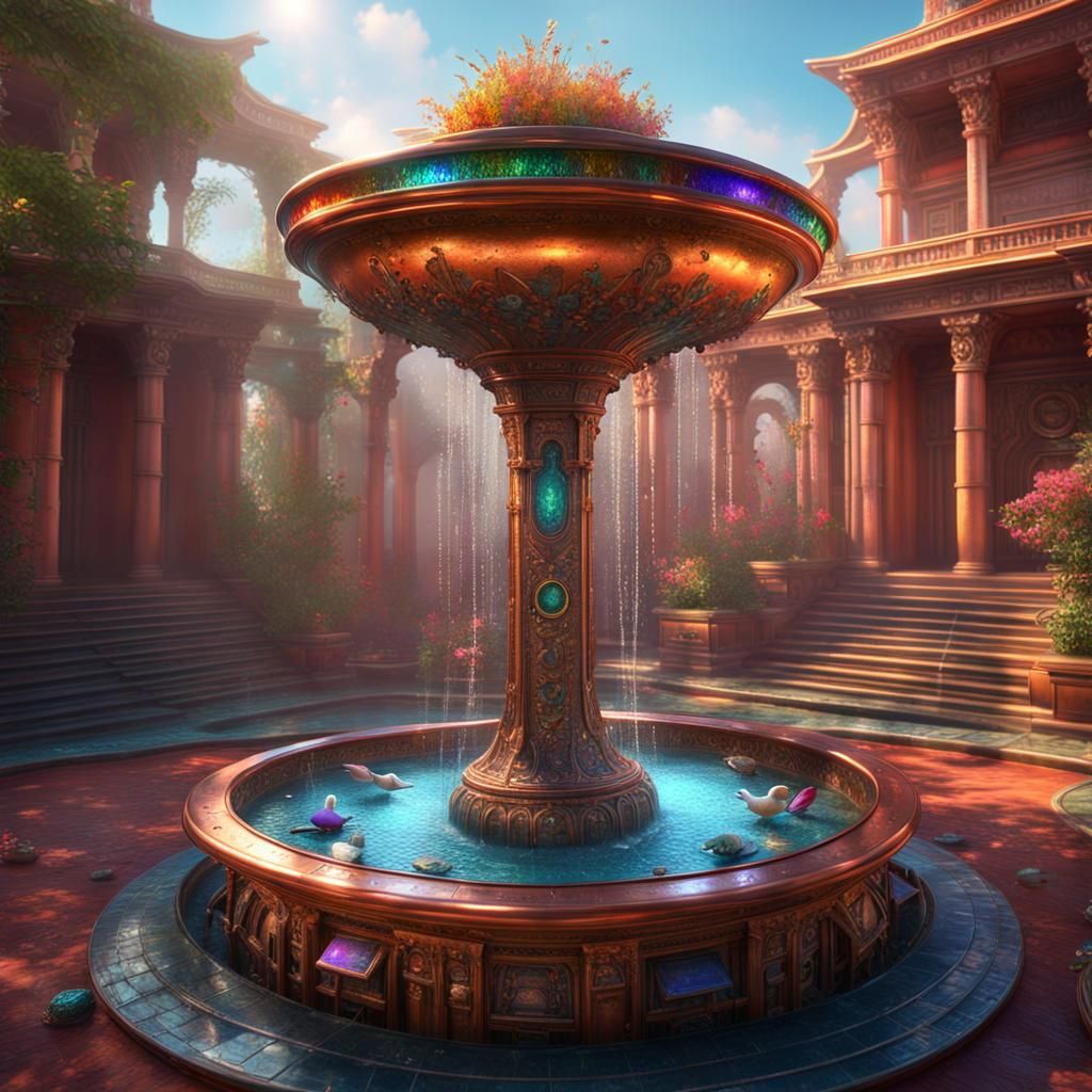 Ornate Birdbath Fountain in Ancient Temple
