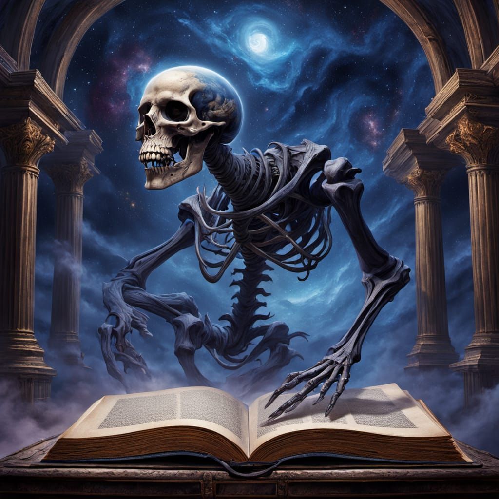 Cosmic Library in a Gothic Dark Fantasy Painting