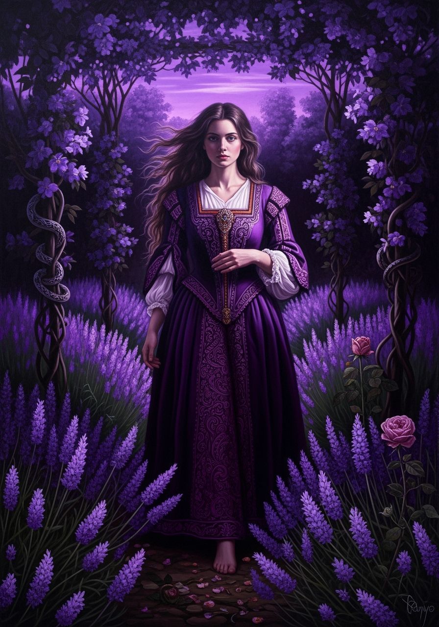 Baroque Portrait of Woman in Lavender Garden