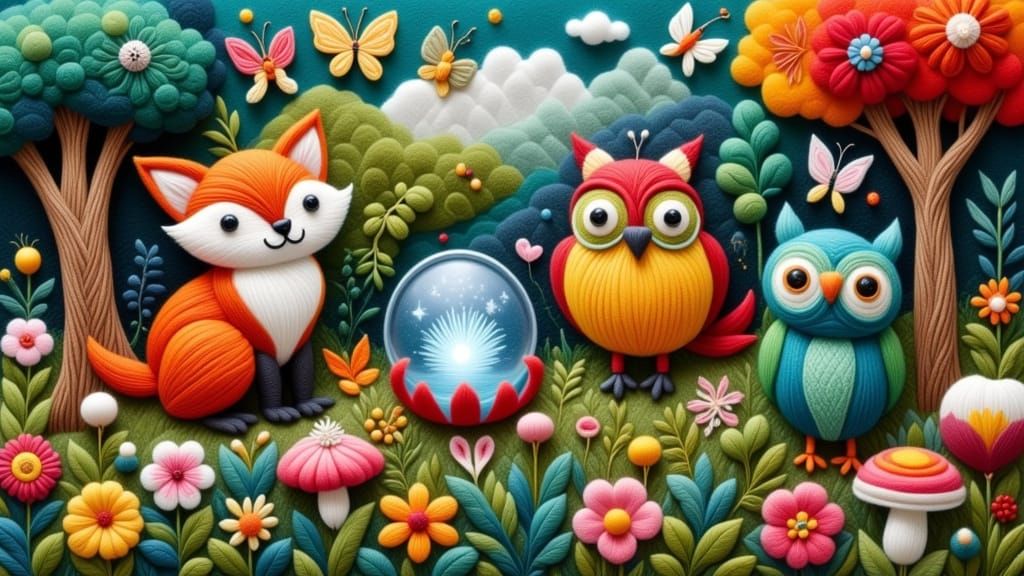 Felted Animal Friends in Forest Meadow